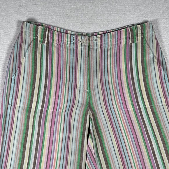 Talbots Linen Capri Womens 4 Vertical Rainbow Stripe Wide Leg Button Beach Pants - Picture 6 of 15